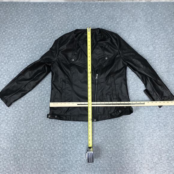 Signature Studio Jacket Womens Med Black Moto Madness Faux Leather Biker Zip NEW - Picture 7 of 16
